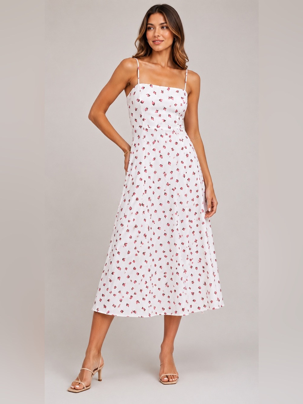 WAYF Josefina Strawberry Linen Blend Midi Dress